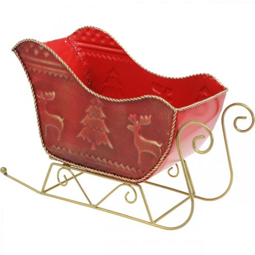 Floristik24 Kerstdecoratie deco slee Kerstslee rood/goud 30×12,5×20cm