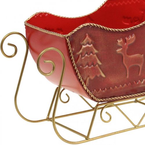 Floristik24 Kerstdecoratie deco slee Kerstslee rood/goud 30×12,5×20cm
