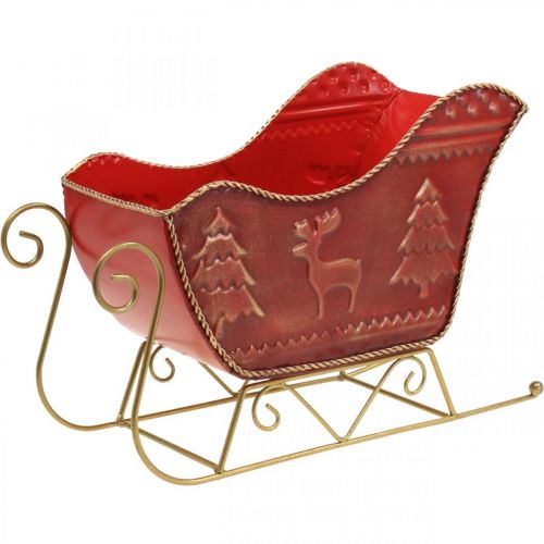 Floristik24 Kerstdecoratie deco slee Kerstslee rood/goud 30×12,5×20cm