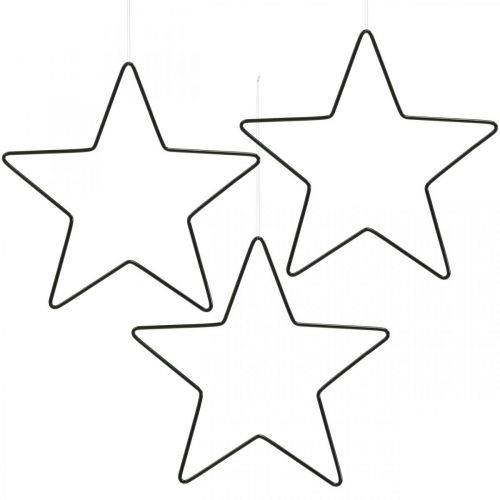 Kerstdecoratie metalen ster zwarte ster hanger 15cm 6 stuks