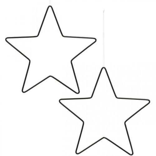 Artikel Kerstdecoratie metalen ster zwarte decoratieve sterhanger 20cm 6 stuks