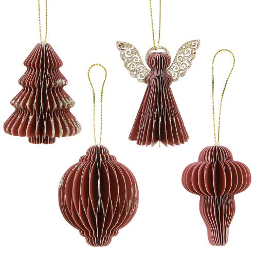 Kerstdecoratiepapier boomdecoraties Bordeaux 6cm 12 st