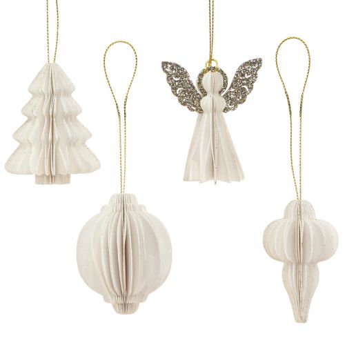 Floristik24 Kerstdecoratiepapier Kerstboomversiering wit 6cm 12 st