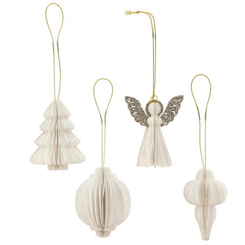 Floristik24 Kerstdecoratiepapier Kerstboomversiering wit 6cm 12 st