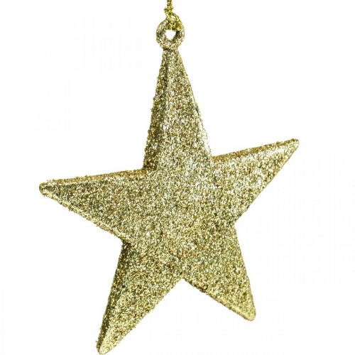 Floristik24 Kerstdecoratie ster hanger gouden glitter 10cm 12st