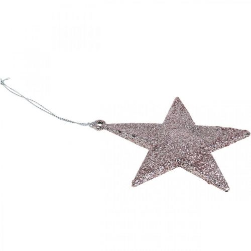 Floristik24 Kerstdecoratie ster hanger roze glitter 10cm 12st