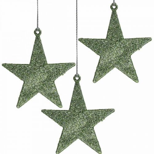 Floristik24 Kerstdecoratie ster hanger mint glitter 10cm 12st