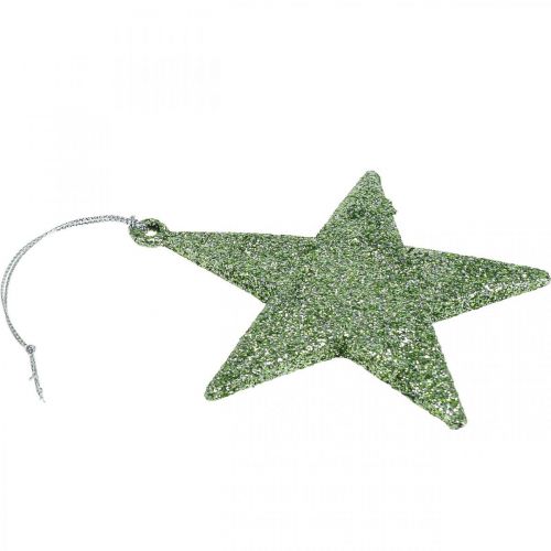 Floristik24 Kerstdecoratie ster hanger mint glitter 10cm 12st