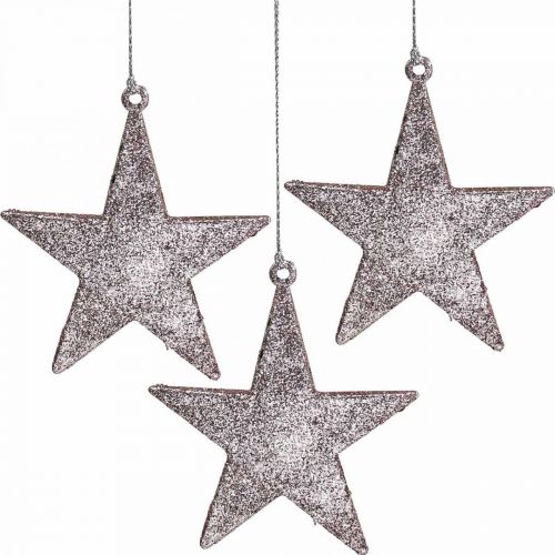 Floristik24 Kerstdecoratie ster hanger roze glitter 10cm 12st