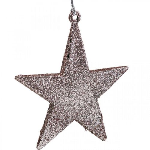 Artikel Kerstdecoratie ster hanger roze glitter 10cm 12st