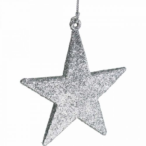 Artikel Kerstdecoratie ster hanger zilver glitter 9cm 12st
