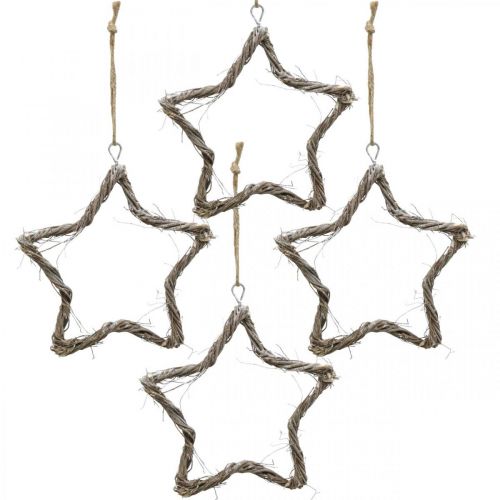 Artikel Kerstdecoratie ster iep sterren om op te hangen white wash 20cm 4st