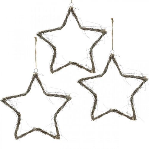 Kerstdecoratie ster wit gewassen sterren om op te hangen iep 30cm 4st