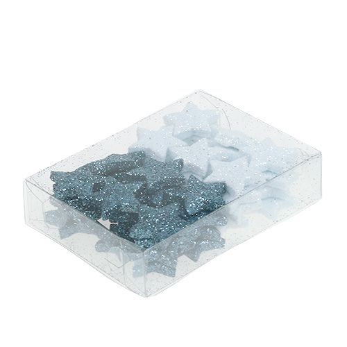 Floristik24 Kerstdecoratie ster 2,5cm mica wit, blauw 48 st