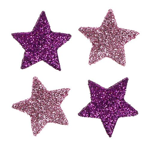 Floristik24 Kerstdecoratie ster 2,5cm mica roze, paars 48 st