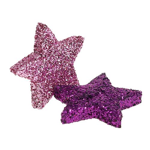 Artikel Kerstdecoratie ster 2,5 cm mica roze, paars 48st