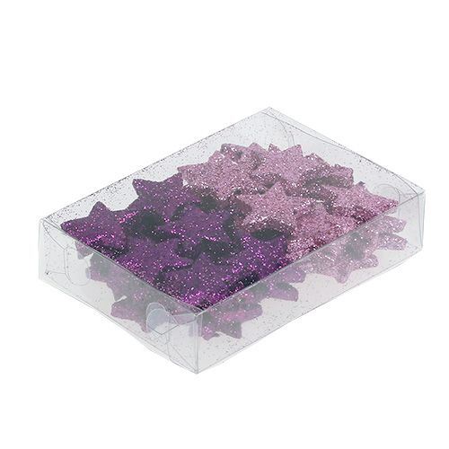 Floristik24 Kerstdecoratie ster 2,5cm mica roze, paars 48 st