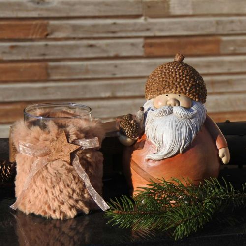 Artikel Kerstdecoratie lantaarn glas imitatiebont H12cm Ø9,5cm 3st