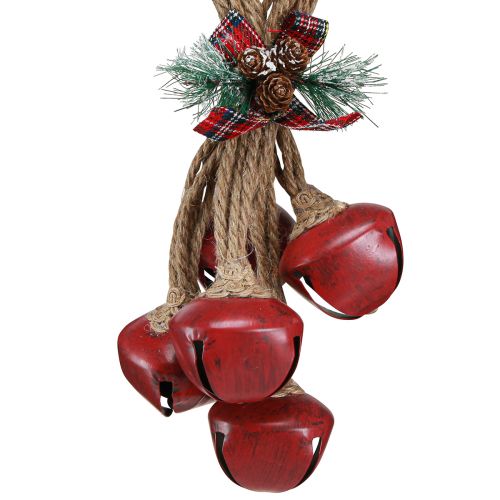 Artikel Kerstdecoratie voor het ophangen van rode bellen met strik 51cm