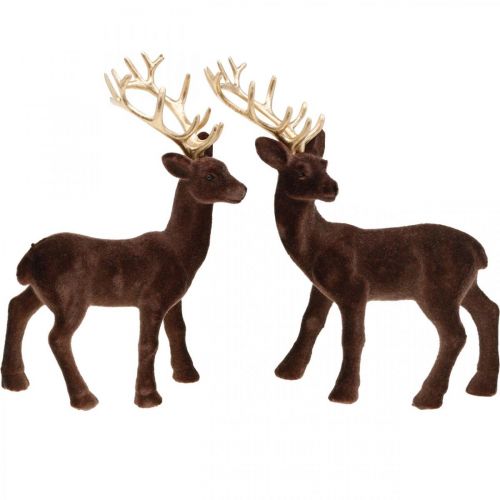 Floristik24 Kerstdecoratie decoratief hert om op te staan bruin, goud 20cm 2 st