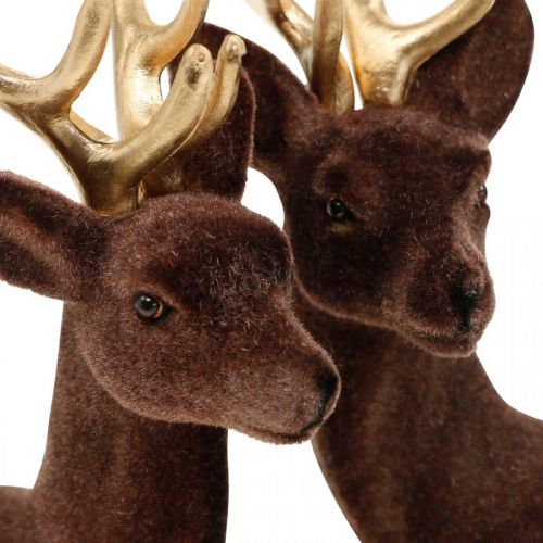 Floristik24 Kerstdecoratie decoratief hert om op te staan bruin, goud 20cm 2 st