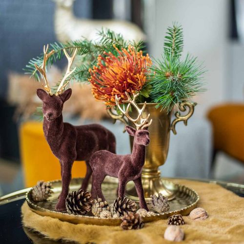 Floristik24 Kerstdecoratie decoratief hert om op te staan bruin, goud 20cm 2 st