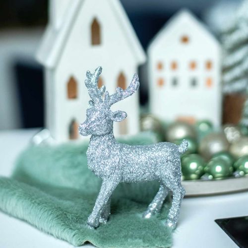 Floristik24 Kerstdecoratie hert zilver / glitter polyresin H12.5cm