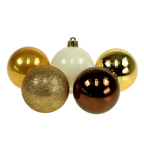 Floristik24 Kerstdecoratie plastic bal goud, bruin mix Ø6cm 30p