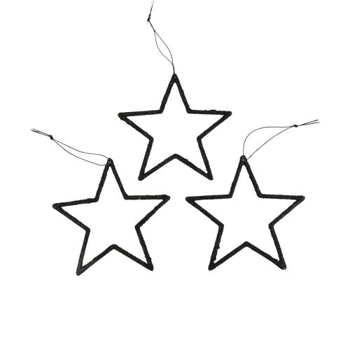 Artikel Kerstdecoratie sterhanger zwart glitter 12cm 12 st