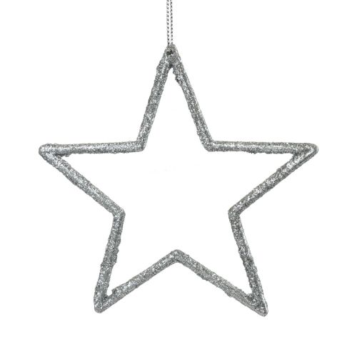 Artikel Kerstdecoratie sterhanger zilver glitter 12cm 12st