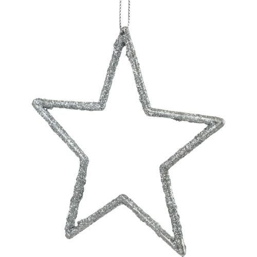 Artikel Kerstversiering sterhanger zilver glitter 12cm 12 st