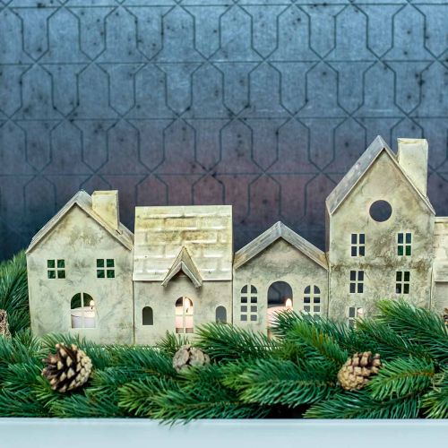 Floristik24 Kerstdiorama, metalen decoratie met verlichting, gouden vuurtorens, vintage look L67.5cm H20cm