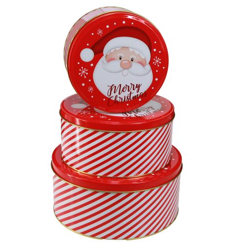 Floristik24 Kerstblikken Metaal Rond Rood Wit Ø13,5-19cm Set van 3