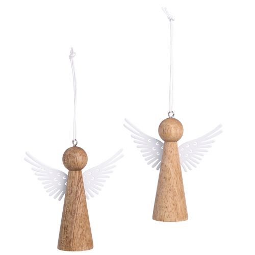 Artikel Kerstengel hout om op te hangen naturel wit 8cm 6 st