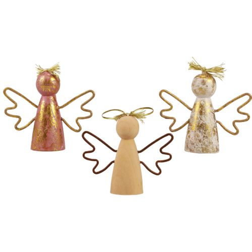 Artikel Kerstengel houten decoratie gouden decoratieve hanger 9×3×7,5cm 6 st
