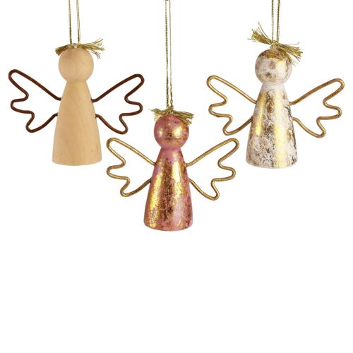 Artikel Kerstengel houten decoratie gouden decoratieve hanger 9×3×7,5cm 6st