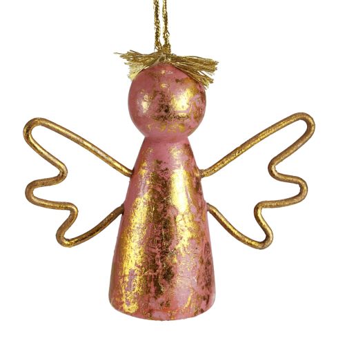 Artikel Kerstengel houten decoratie gouden decoratieve hanger 9×3×7,5cm 6 st