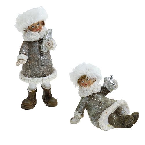 Floristik24 Kerstfiguur grijs-wit 13cm 2st