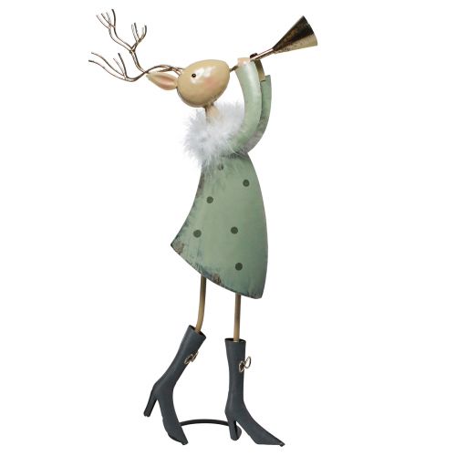 Artikel Kerstfiguur metaal trompet hert groen goud 51cm