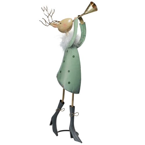Artikel Kerstfiguur metaal trompet hert groen goud 51cm