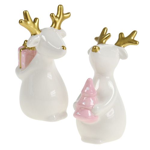 Floristik24 Kerstfiguur rendier wit 11cm, 12cm 2st