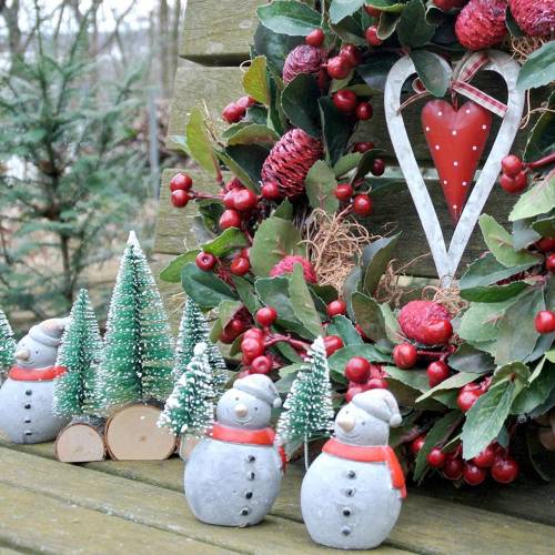Floristik24 Kerstfiguur sneeuwpop met dennenboom betongrijs gekleurd 9cm - 11cm 4st