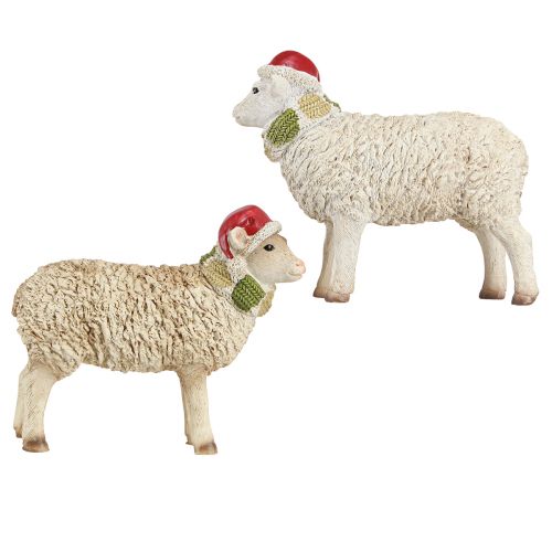 Artikel Kerstfiguren schapen met muts en sjaal L16cm 2 stuks