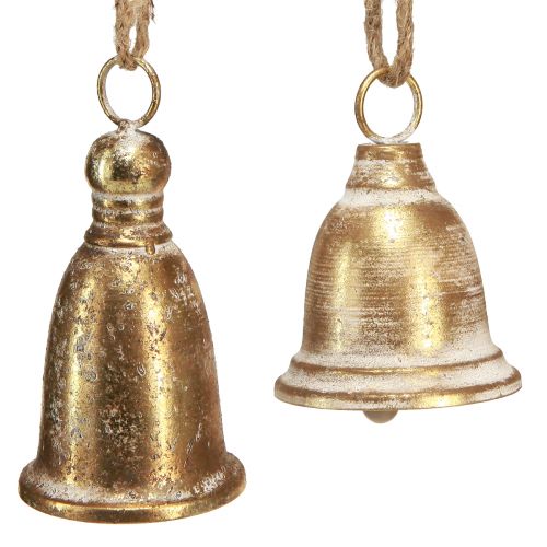 Floristik24 Kerstbel goud antiek look H13/18cm 2st