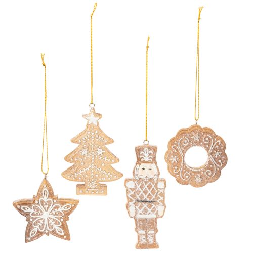 Kerstversieringen, peperkoek, glazuurlook, notenkraker, ster, boom, krans, 6 cm, 4 stuks kopen | Floristik24.nl