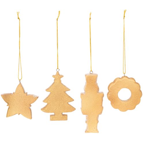 Kerstversieringen, peperkoek, glazuurlook, notenkraker, ster, boom, krans, 6 cm, 4 stuks | Floristik24.nl