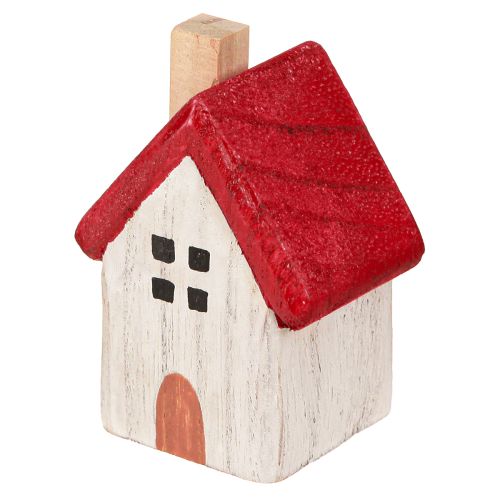 Artikel Kersthuisje houten kerstdecoratie wit rood 7cm 6 stuks