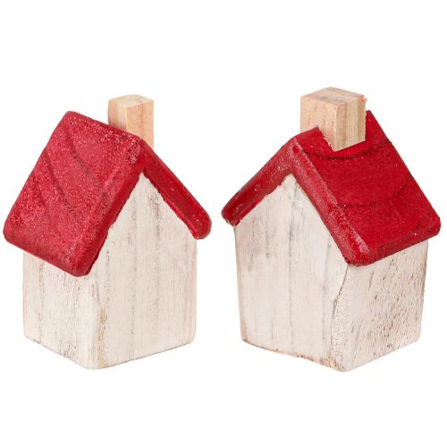 Artikel Kersthuisje houten kerstdecoratie wit rood 7cm 6 stuks