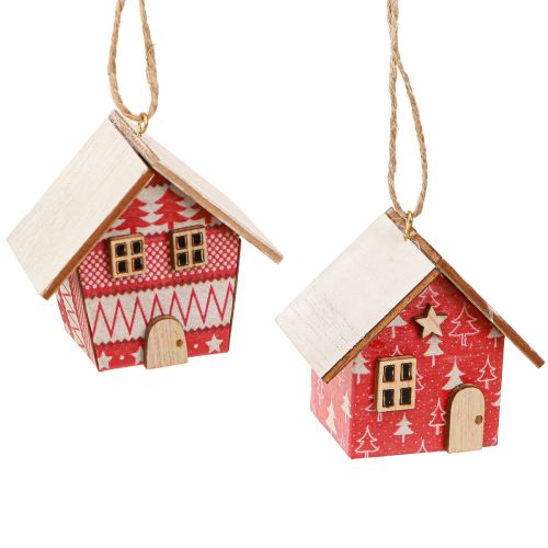 Artikel Kersthuisjes om op te hangen papier hout rood 5,5cm 6 stuks