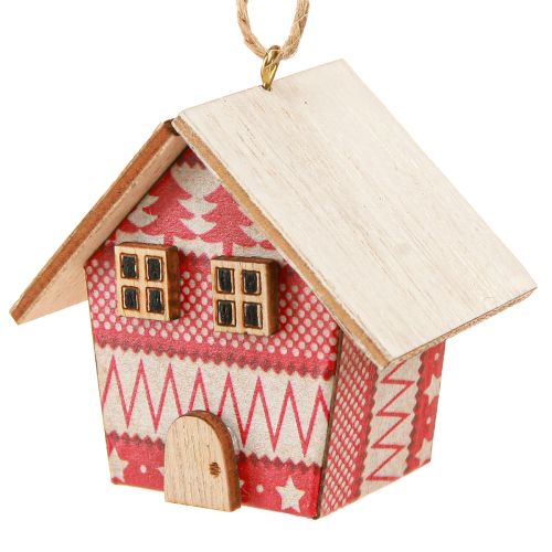 Artikel Kersthuisjes om op te hangen papier hout rood 5,5cm 6 stuks